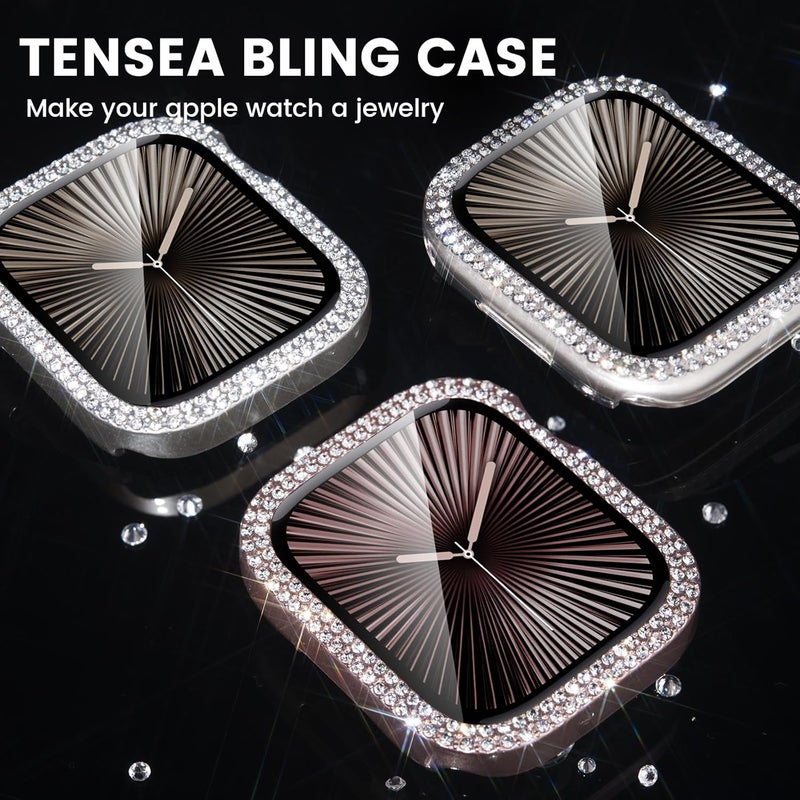 Tensea [3pcs for Apple Watch Screen Protector Case Series 11/10 46mm Accessories, iWatch Hard PC Diamond Bumper Case Built-in Tempered Glass Film, Protective Bling Face Cover for Women, 46 mm - Image 3